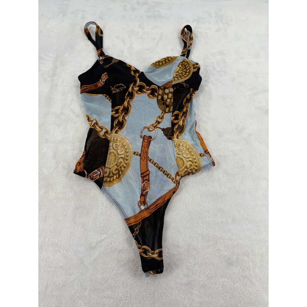 Timing Bodysuit M P2083M Mesh Chain Print Sleeveless Sweetheart Neck